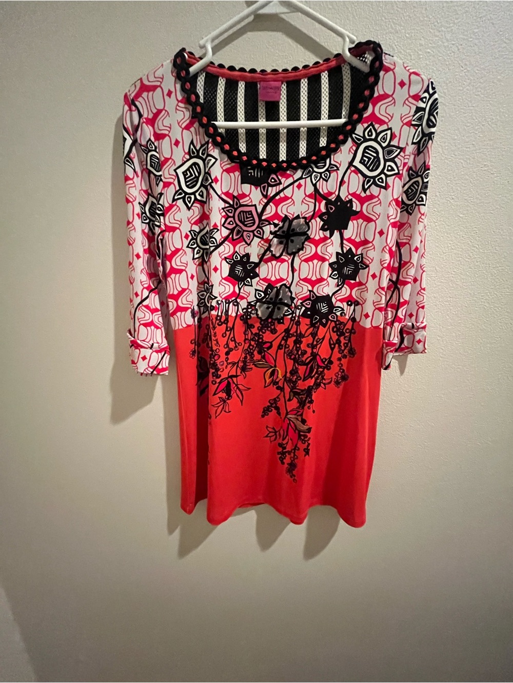 Save The Queen Orange/Red & Black Floral Graphic 3/4 Sleeve Tunic